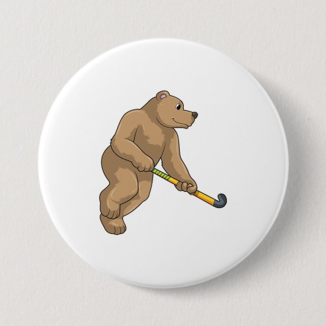 Hockey mit Hockeyschläger Button (Vorderseite)