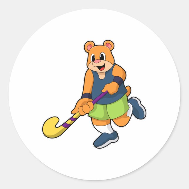 Hockey mit Hockeyschläger Runder Aufkleber (Vorderseite)