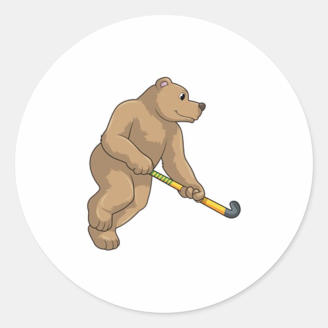 Hockey mit Hockeyschläger Runder Aufkleber (Vorderseite)