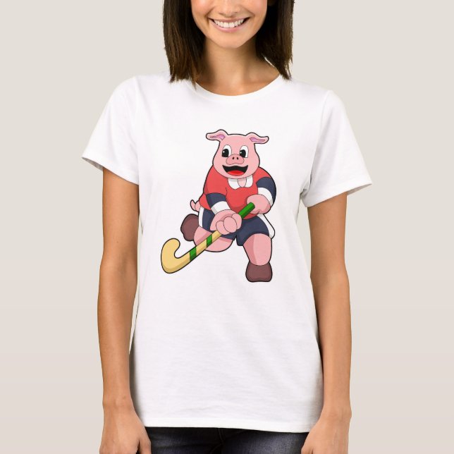 Hockey mit Hockeyschläger T-Shirt (Vorderseite)