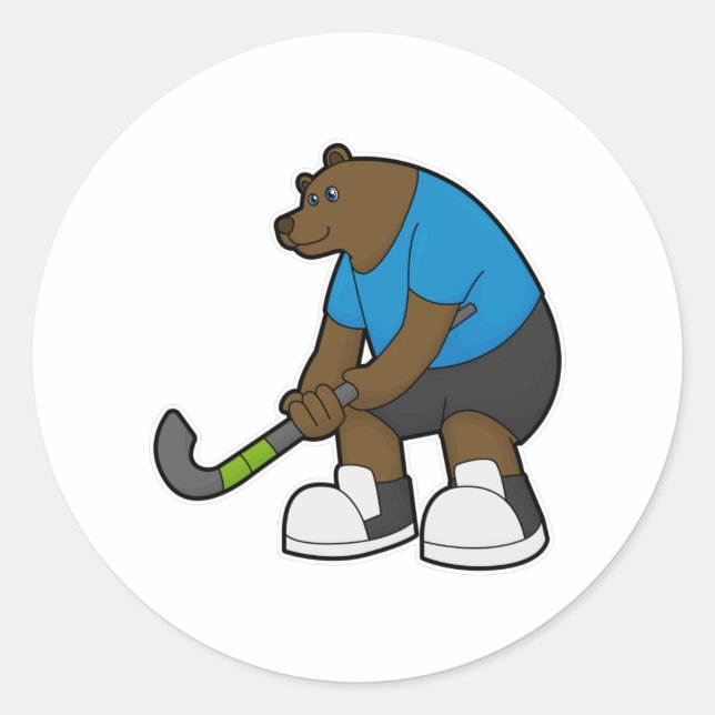 Hockey mit Hockeystick Runder Aufkleber (Vorderseite)