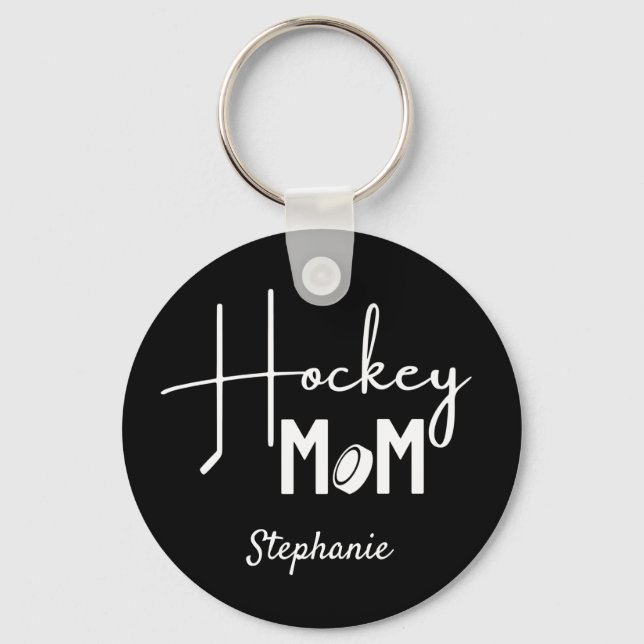Hockey Mom Keychain calligraphy black white Schlüsselanhänger (Vorderseite)