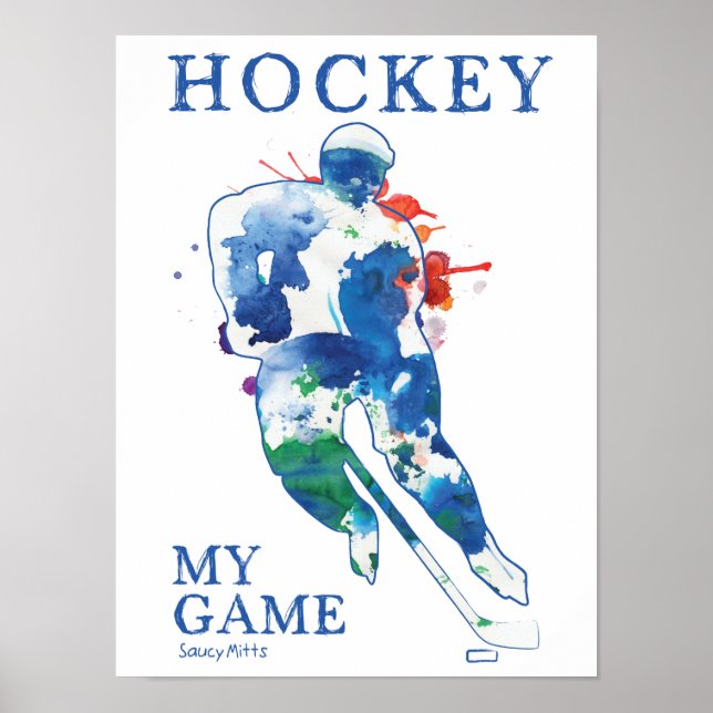 Hockey Mon Jeu Aquarelle Poster (Devant)