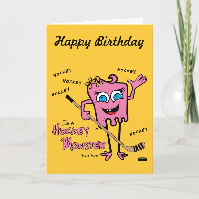 Hockey Monster Pink Grußkarte Karte (Vorderseite)
