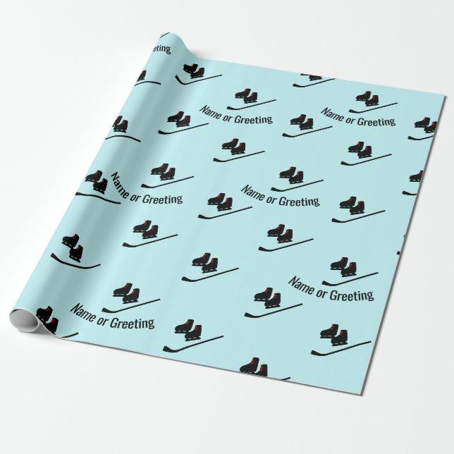 Hockey-Muster - Skate und Stick beliebigen Namen / Geschenkpapier (Ungerollt)