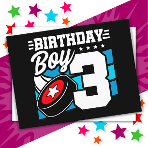 Hockey-Party-Thema für 3-jährigen Jungen zum 3. Ge Postkarte