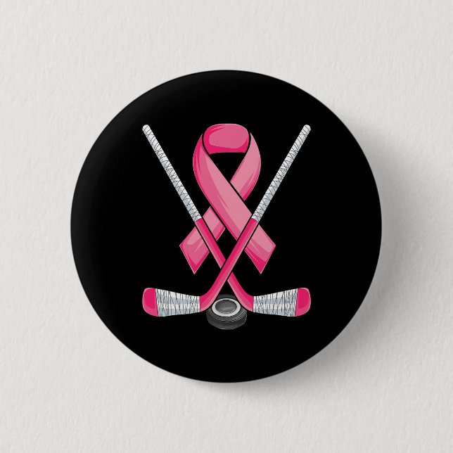Hockey Pink Ribbon Breast Cancer Awareness Sport L Button (Vorderseite)