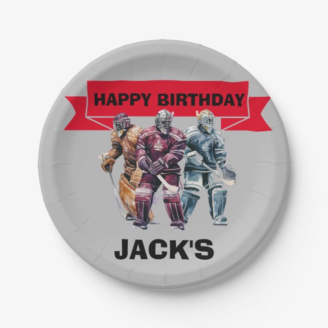 Hockey Player Geburtstagsparty Pappteller (Vorderseite)
