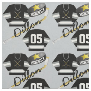 Hockey Player Jersey Puck und Stick Name Number Stoff