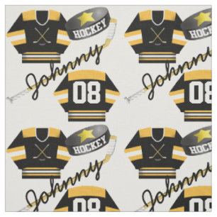 Hockey Player Jersey Puck und Stick Name Number Stoff