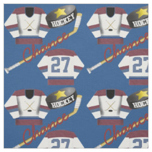 Hockey Player Jersey Puck und Stick Name Number Stoff