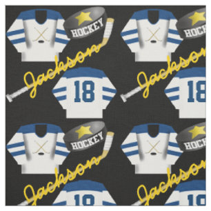Hockey Player Jersey Puck und Stick Name Number Stoff