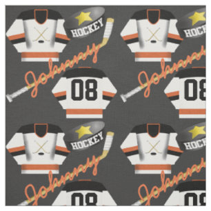 Hockey Player Jersey Puck und Stick Name Number Stoff