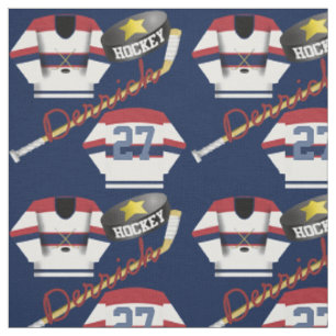 Hockey Player Jersey Puck und Stick Name Number Stoff