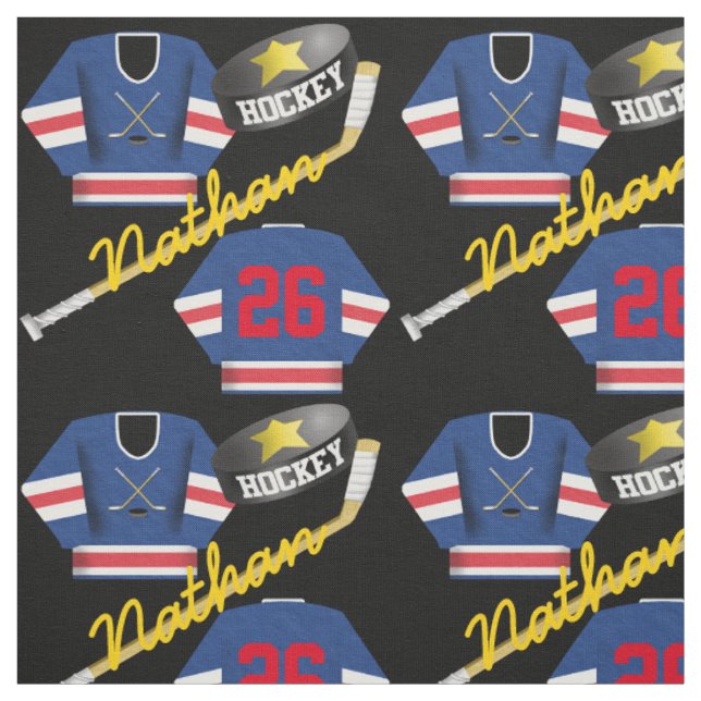 Hockey Player Jersey Puck und Stick Name Number Stoff (Muster)