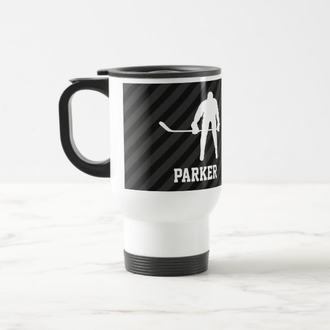 Hockey Player; Schwarz & Dunkelgrau Streifen Reisebecher (Links)
