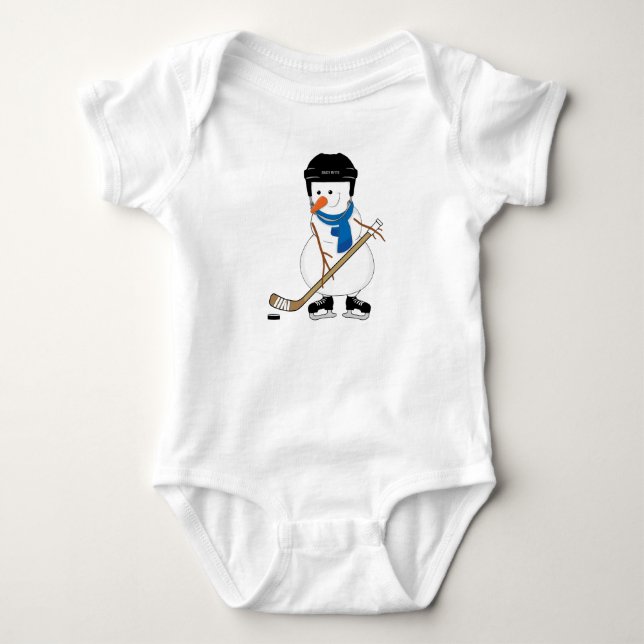 Hockey Playing Snowman Säugling Baby Bodysuit Baby Strampler (Vorderseite)