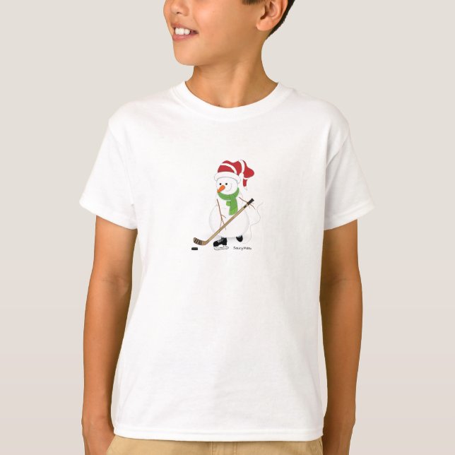 Hockey Playing Snowman T-Shirt (Vorderseite)