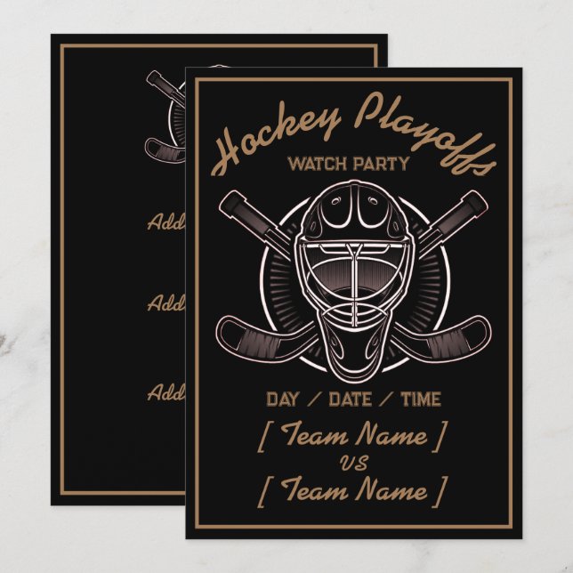 Hockey Playoffs Black and Gold Einladung (Vorne/Hinten)