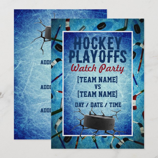 Hockey Playoffs Watch Party Einladung (Vorne/Hinten)