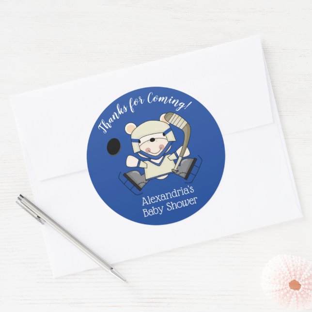 Hockey Polar Bear Baby Dusche Pflegeaufkleber Runder Aufkleber (Umschlag)