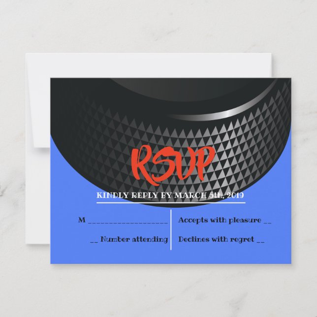 HOCKEY PUCK Bar Bar Mitzvah Reply Card RSVP Karte (Vorderseite)