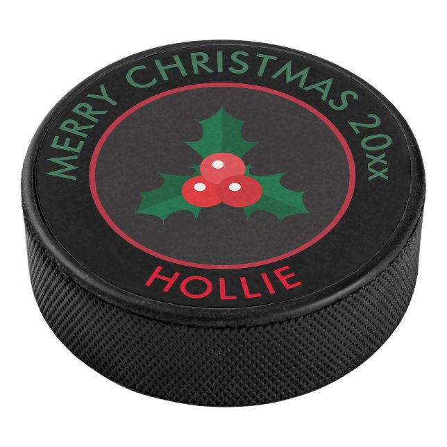 Hockey Puck / Christmas Holly Black (3/4)