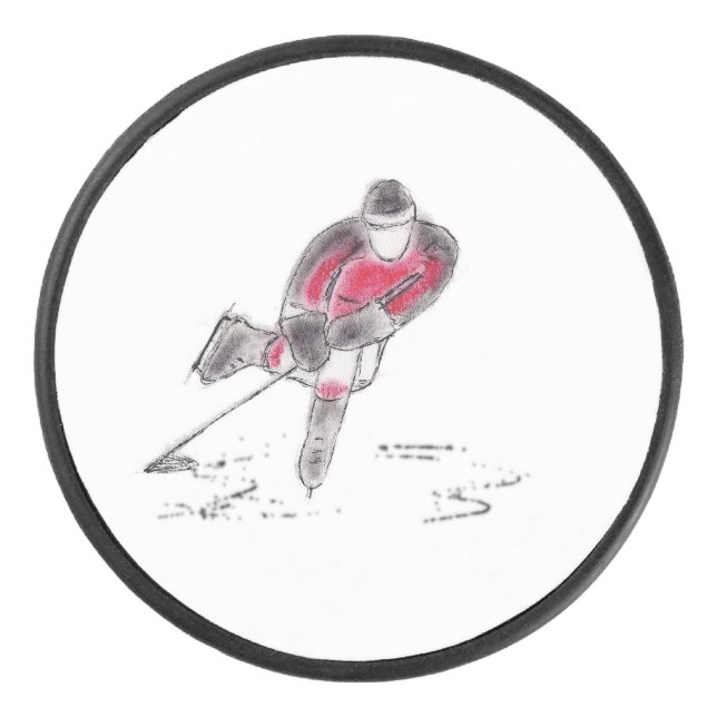 Hockey Puck mit Original Sketch des Hockeyspielers (Vorderseite)