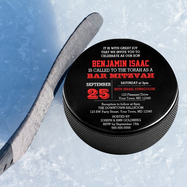 Hockey Puck Round Bar Mitzvah Invitation (Créateur téléchargé)