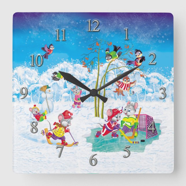 Hockey Quadratische Wanduhr (Vorderseite)