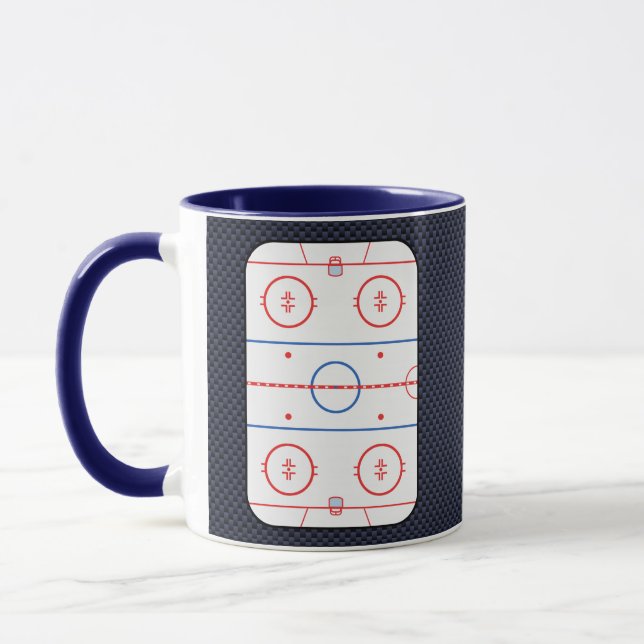 Hockey-Rink-Diagramm auf Blue Carbon Fibre-Stil Tasse (Links)