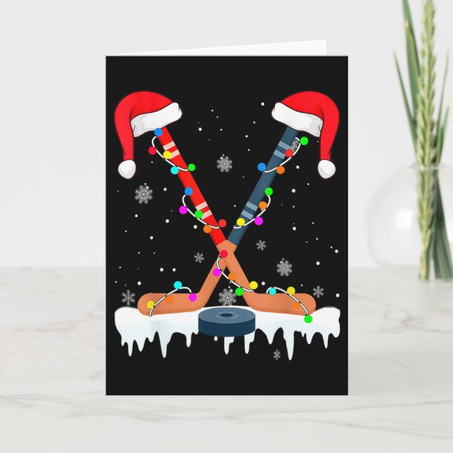 Hockey Santa Hat Christmas Lights Fun Sport Boys X Karte (Vorderseite)