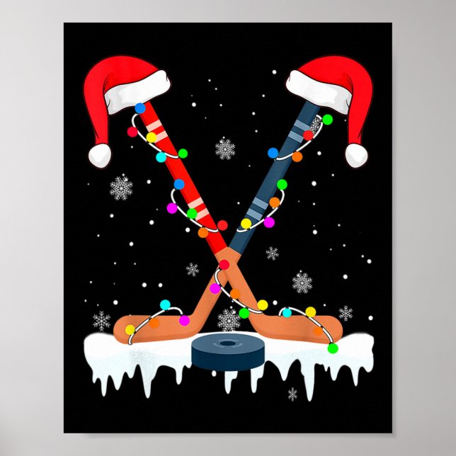 Hockey Santa Hat Christmas Lights Fun Sport Boys X Poster (Vorne)