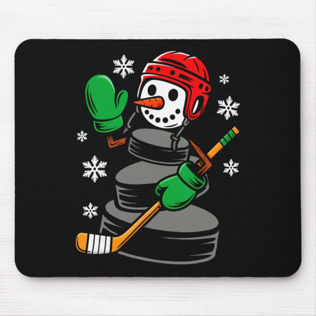 Hockey Santa Hat Snowman Xmas Funny Hockey Lover C Mousepad (Vorne)