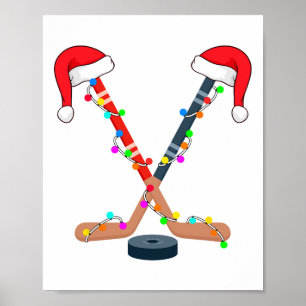 Hockey Santa Hut Weihnachtslichter Lustiger Sport Poster