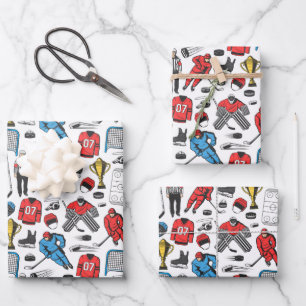 Hockey-Schiedsrichter Spieler Eislaufbahn Muster Geschenkpapier Set