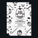 Hockey schwarz und weiß 10. Geburtstag Einladung<br><div class="desc">Black and White Hockey 10. Geburtstag.</div>