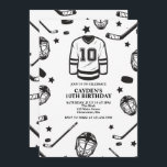 Hockey schwarz und weiß 10. Geburtstag Einladung<br><div class="desc">Black and White Hockey 10. Geburtstag.</div>