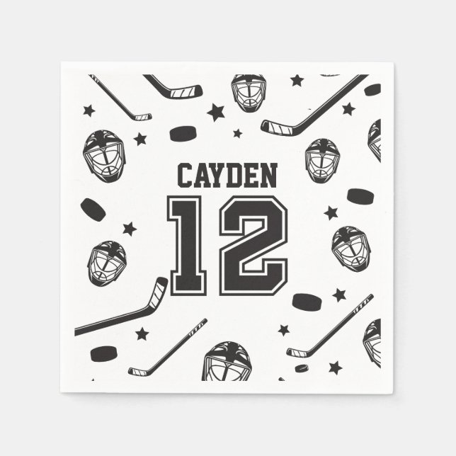 Hockey schwarz und weiß 12. Geburtstag Serviette (Vorderseite)