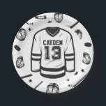 Hockey schwarz und weiß 13. Geburtstag Pappteller<br><div class="desc">Black and White Hockey 13. Geburtstag Teller. Jersey.</div>