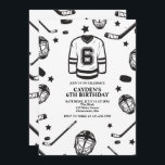 Hockey schwarz und weiß 6. Geburtstag Einladung<br><div class="desc">Black and White Hockey 6. Geburtstag.</div>