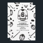 Hockey schwarz und weiß 6. Geburtstag Einladung<br><div class="desc">Black and White Hockey 6. Geburtstag.</div>