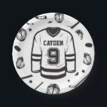 Hockey schwarz und weiß 9. Geburtstag Pappteller<br><div class="desc">Black and White Hockey 9. Geburtstag Teller. Jersey.</div>
