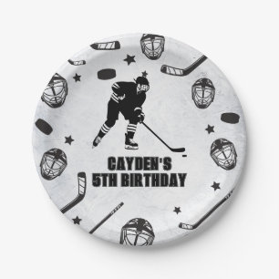 Hockey Schwarz und Weiß Geburtstag Pappteller