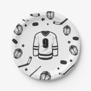 Hockey Schwarz und Weiß Geburtstag Pappteller