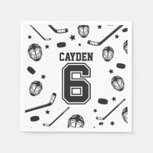 Hockey Schwarz-Weiß 6. Geburtstag Serviette