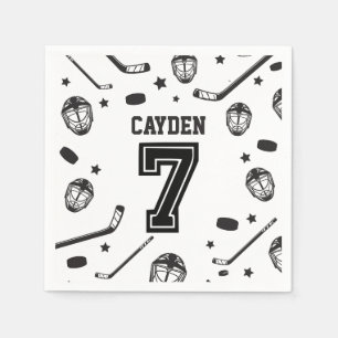 Hockey schwarz-weiß 7. Geburtstag Serviette