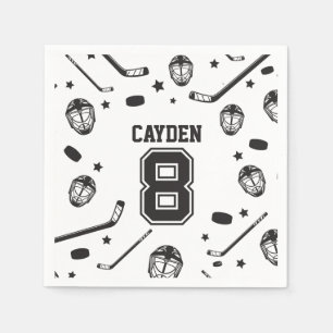 Hockey Schwarz-Weiß 8. Geburtstag Serviette