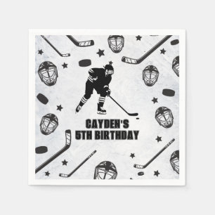 Hockey Schwarz-Weiß-Geburtstag Serviette