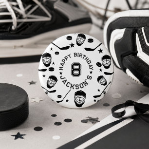 Hockey-Schwarz-Weiß-Themen-Kindergeburtstagsfeier Button